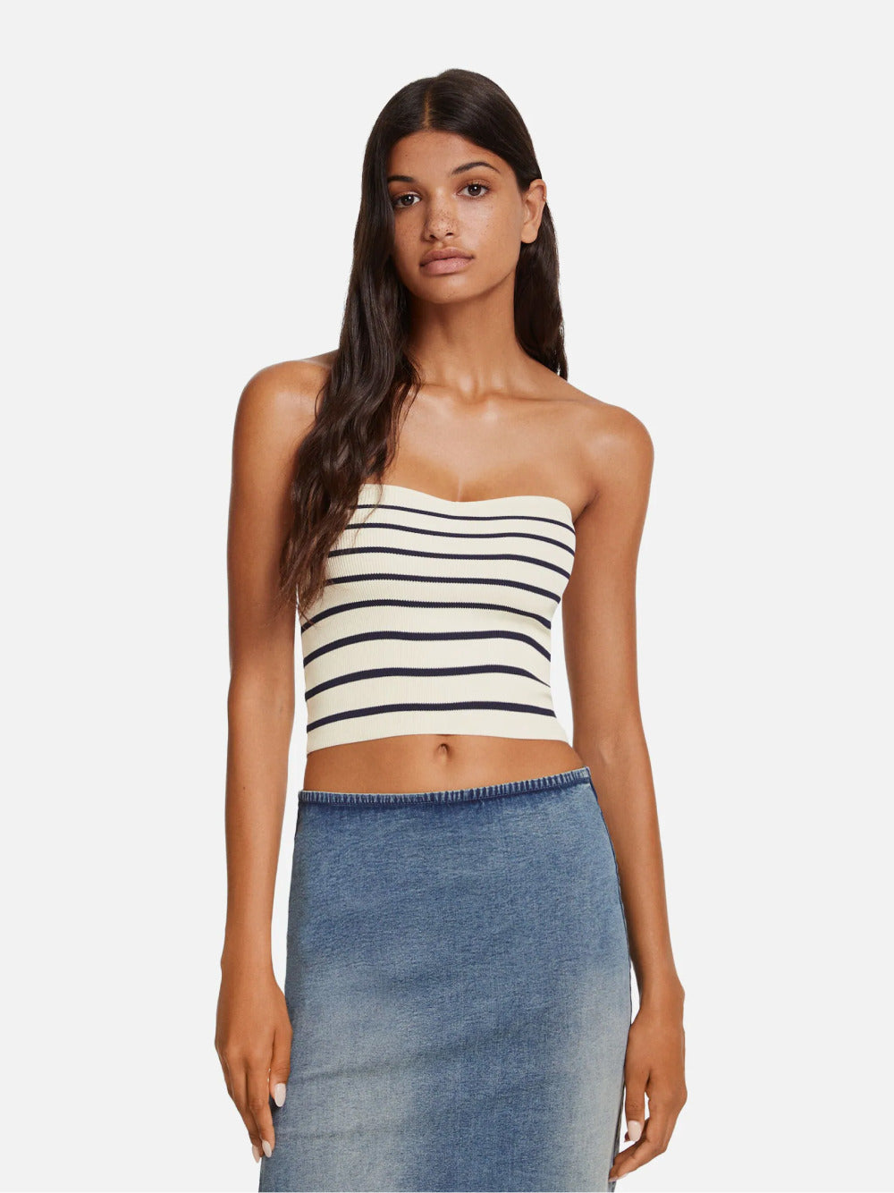 Bandeau-Crop-Top aus gestreiftem Strick