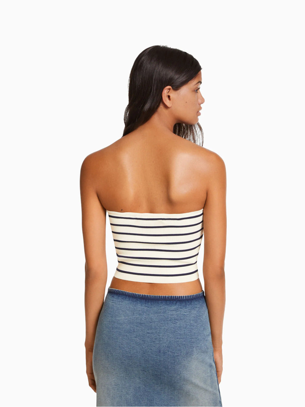 Bandeau-Crop-Top aus gestreiftem Strick