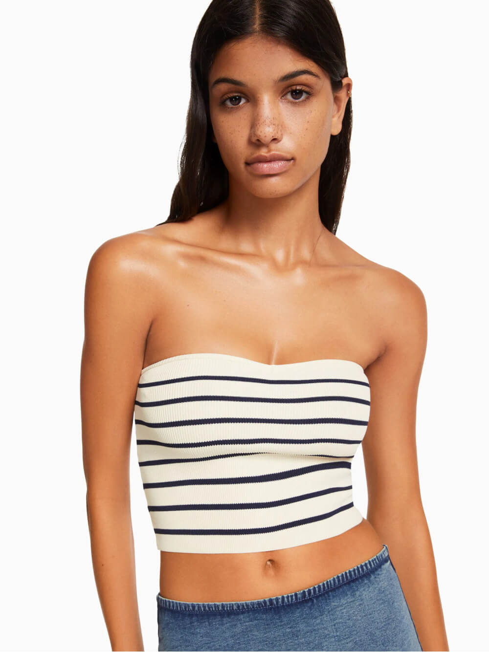 Bandeau-Crop-Top aus gestreiftem Strick