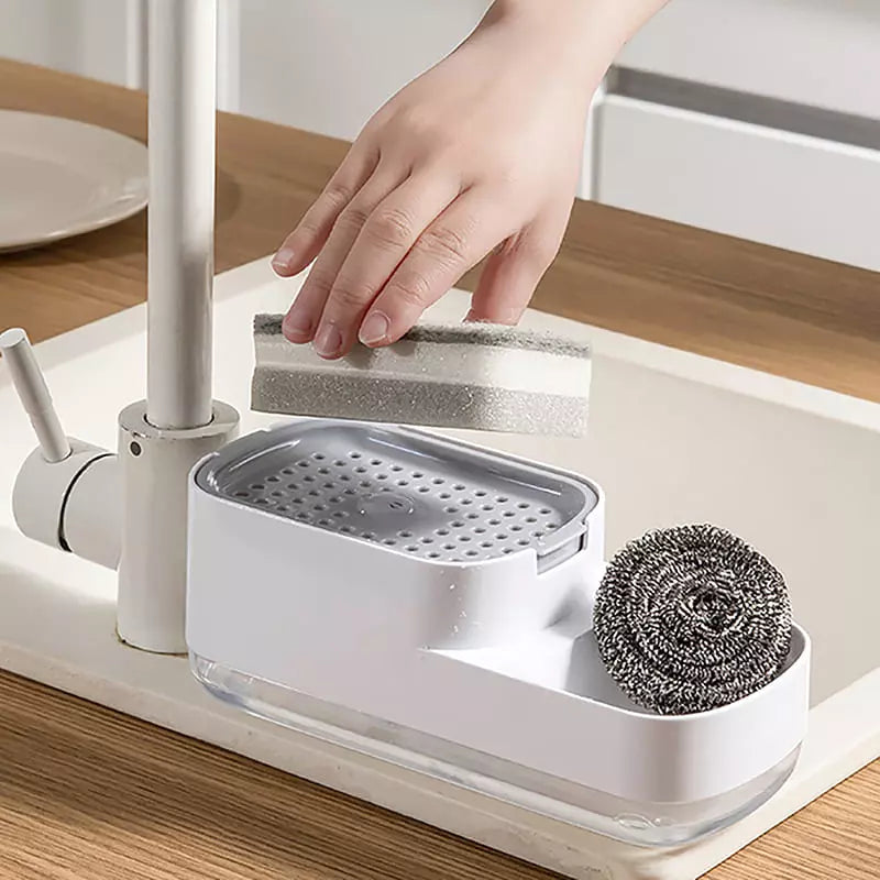 Distributore di detergenti e porta spugna per lavandino