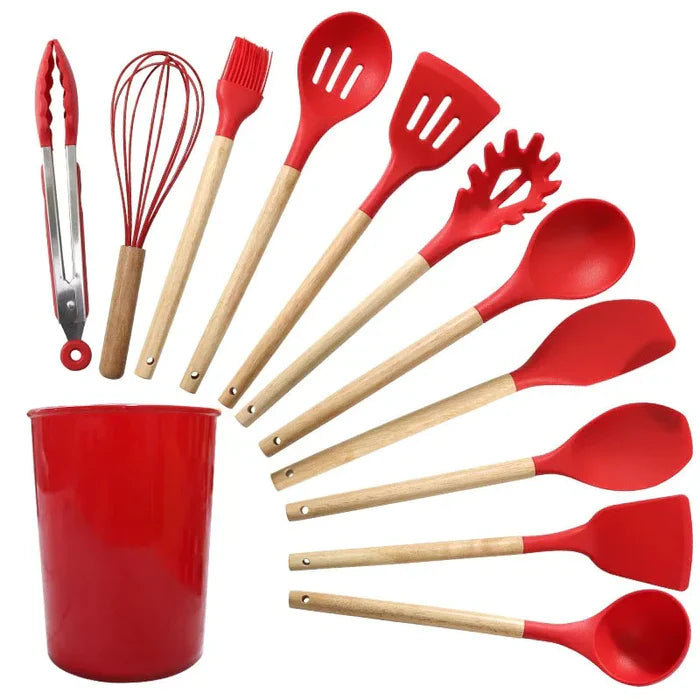 Silikon-Küchenhelfer-Set mit Holzgriff