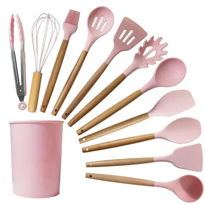Silikon-Küchenhelfer-Set mit Holzgriff