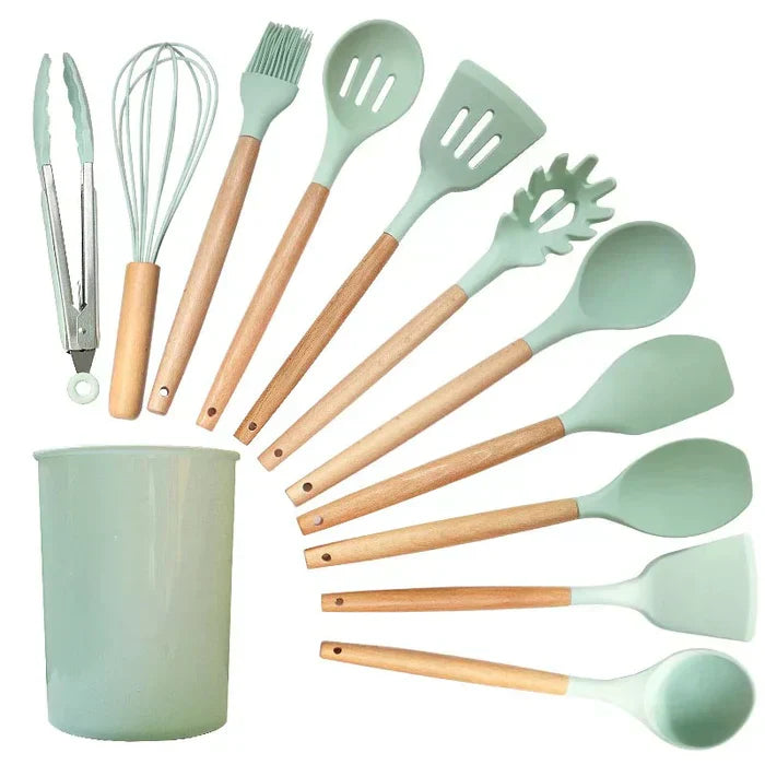 Silikon-Küchenhelfer-Set mit Holzgriff