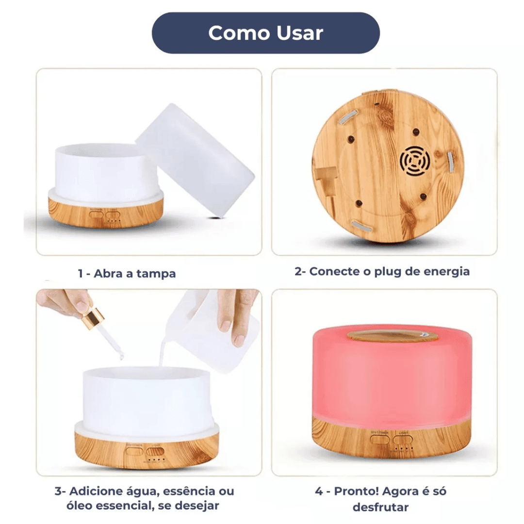 Umidificador e Aromatizador Ultrassônico 500ml